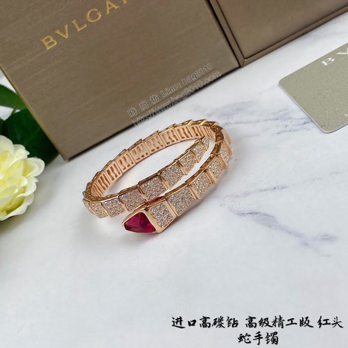 Bvlgari飾品 寶格麗925銀紅頭蛇蛇形滿鑽手鐲 時尚高級精品 寶格麗蛇手鐲   zgbq3289